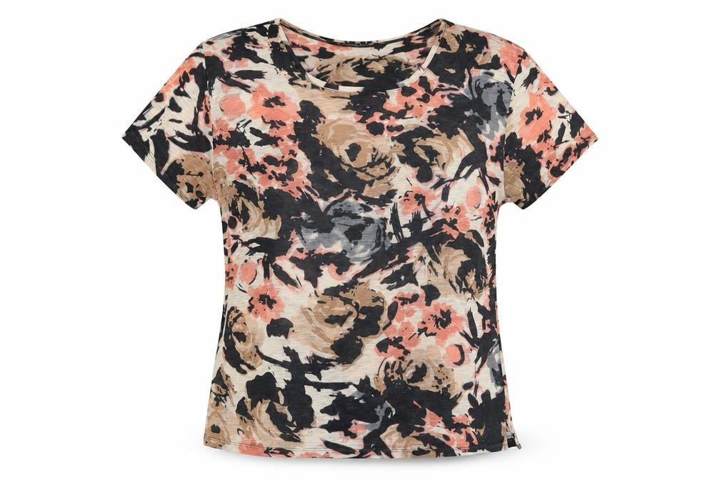 Viz-A-Viz Womens Multicoloured Floral Polyester Basic T-Shirt Size M Round Neck