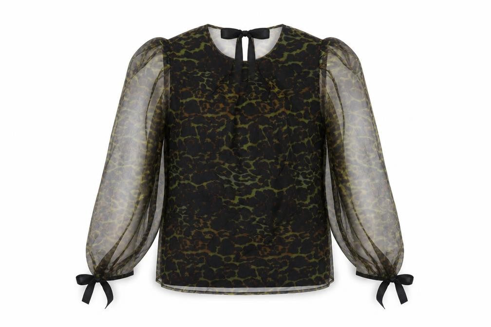 Topshop Womens Black Animal Print Polyester Basic Blouse Size 12 Round Neck