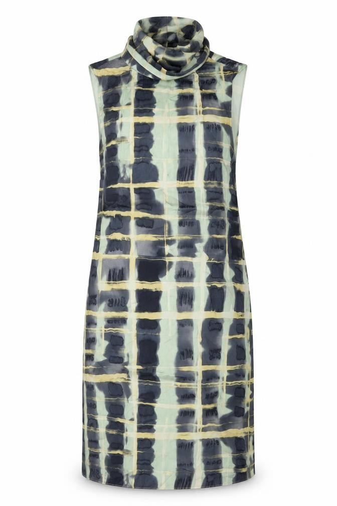 H&M Womens Green Geometric Polyester Tank Dress Size XS Mock Neck Tie