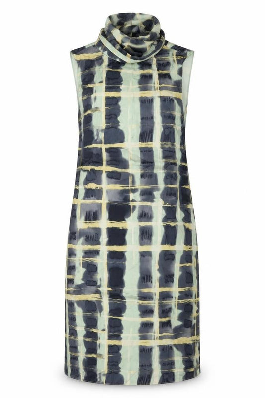 H&M Womens Green Geometric Polyester Tank Dress Size XS Mock Neck Tie