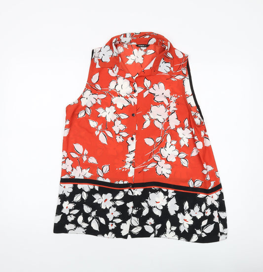 Roman Womens Red Floral Polyester Basic Button-Up Size 16 Collared
