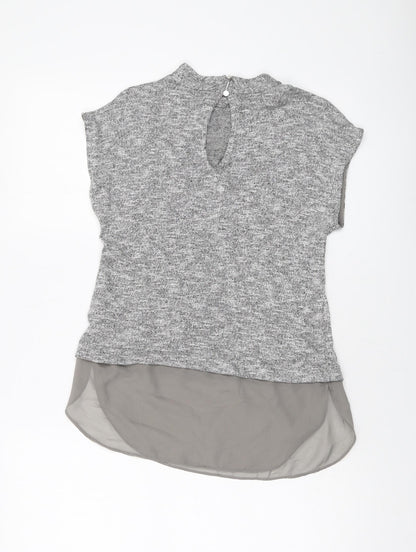Oasis Womens Grey Viscose Basic T-Shirt Size XS Mock Neck