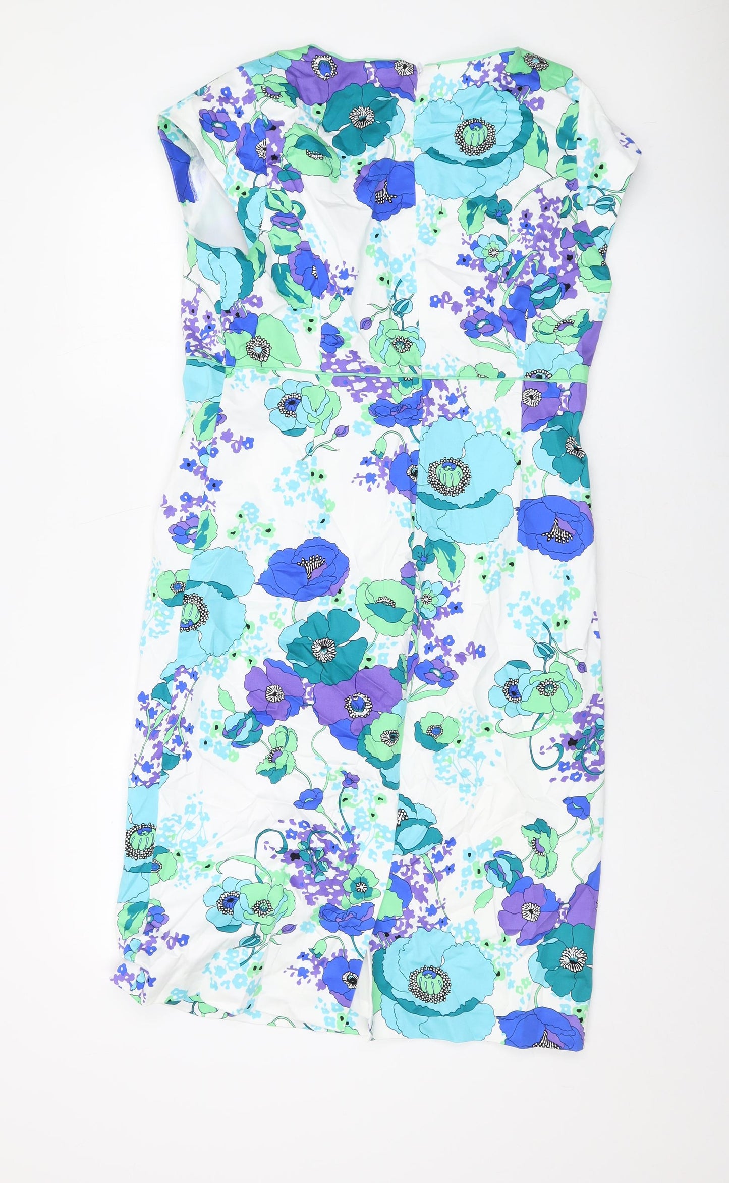 Artigiano Womens Blue Geometric Cotton Sheath Size 14 Square Neck Zip