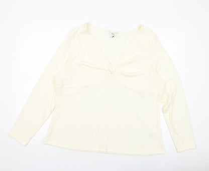 Marks & Spencer Womens Ivory Polyester Basic Blouse Size 24 V-Neck