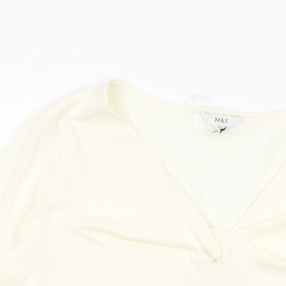 Marks & Spencer Womens Ivory Polyester Basic Blouse Size 24 V-Neck