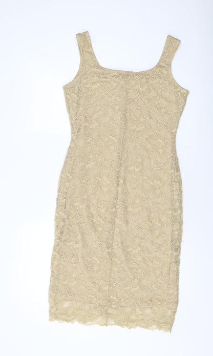Back view of Principles women’s beige polyester sheath, size UK 14, round neck pullover