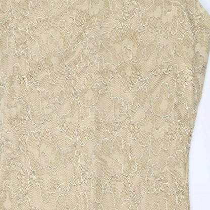 Close-up detail of Principles women’s beige polyester sheath, size UK 14, round neck pullover