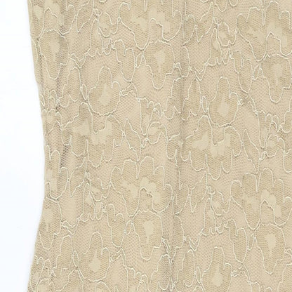 Brand and care label for Principles women’s beige polyester sheath, size UK 14, round neck pullover