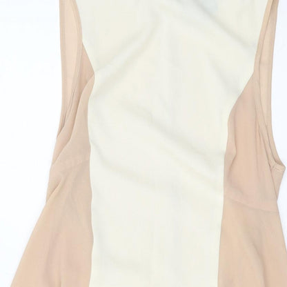 Warehouse Womens Beige Polyester Basic Tank Size 6 Round Neck