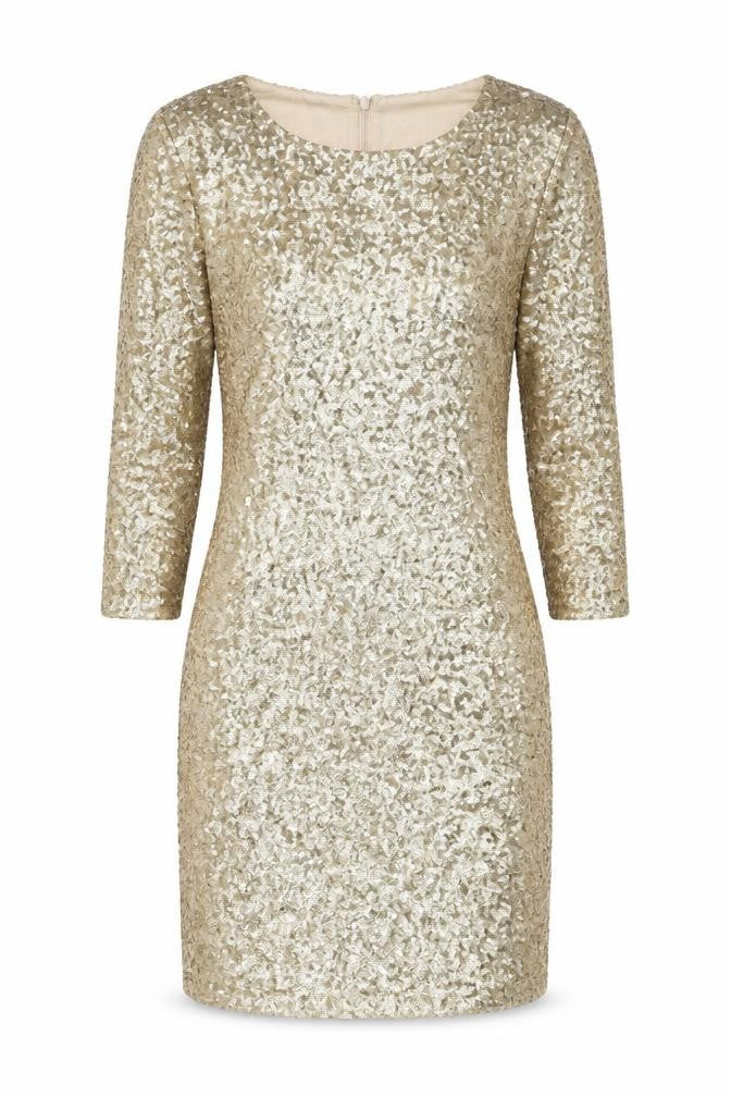 TFNC Womens Gold Polyester Mini Size S Round Neck Zip