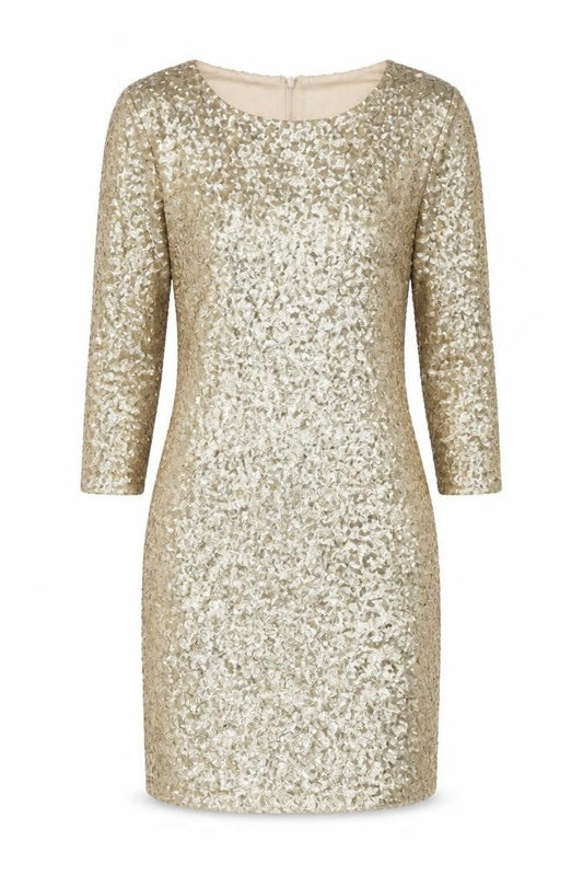 TFNC Womens Gold Polyester Mini Size S Round Neck Zip