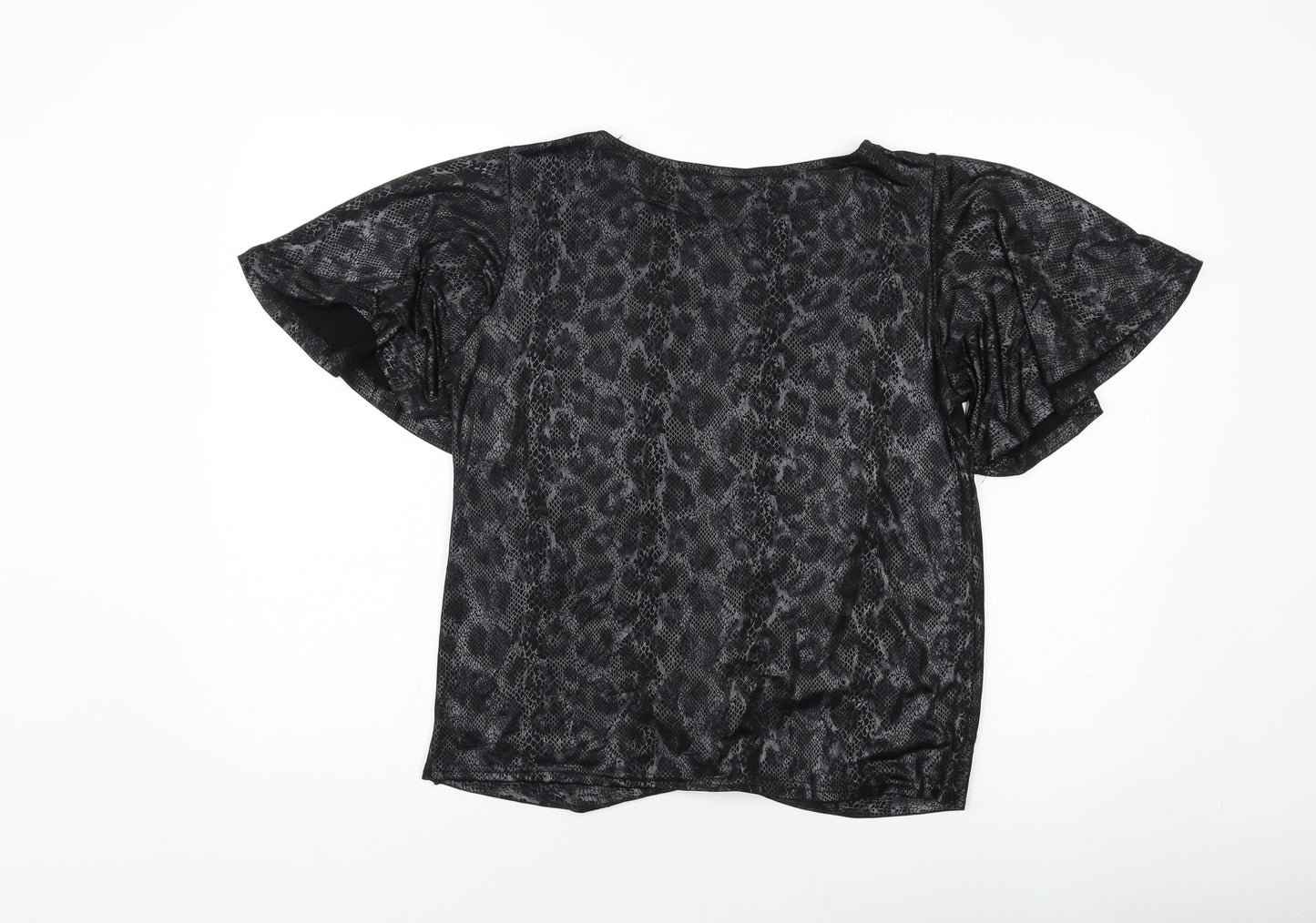 Marina Kaneva Womens Grey Animal Print Polyester Basic Blouse Size 14 Round Neck