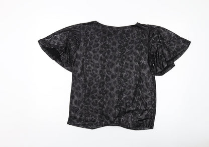 Marina Kaneva Womens Grey Animal Print Polyester Basic Blouse Size 14 Round Neck