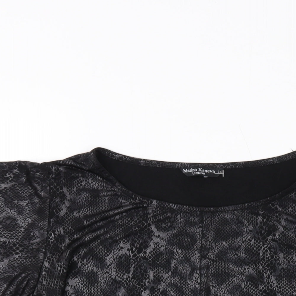 Marina Kaneva Womens Grey Animal Print Polyester Basic Blouse Size 14 Round Neck