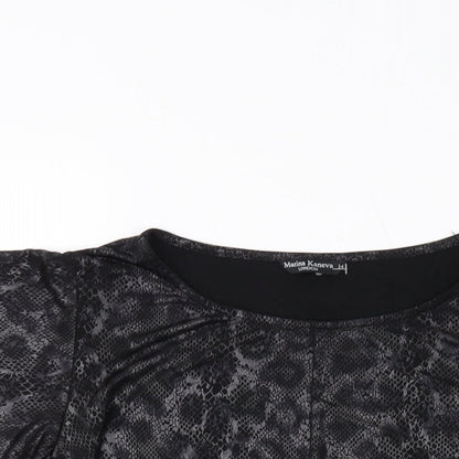 Marina Kaneva Womens Grey Animal Print Polyester Basic Blouse Size 14 Round Neck
