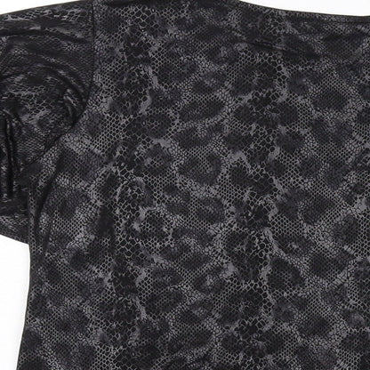 Marina Kaneva Womens Grey Animal Print Polyester Basic Blouse Size 14 Round Neck