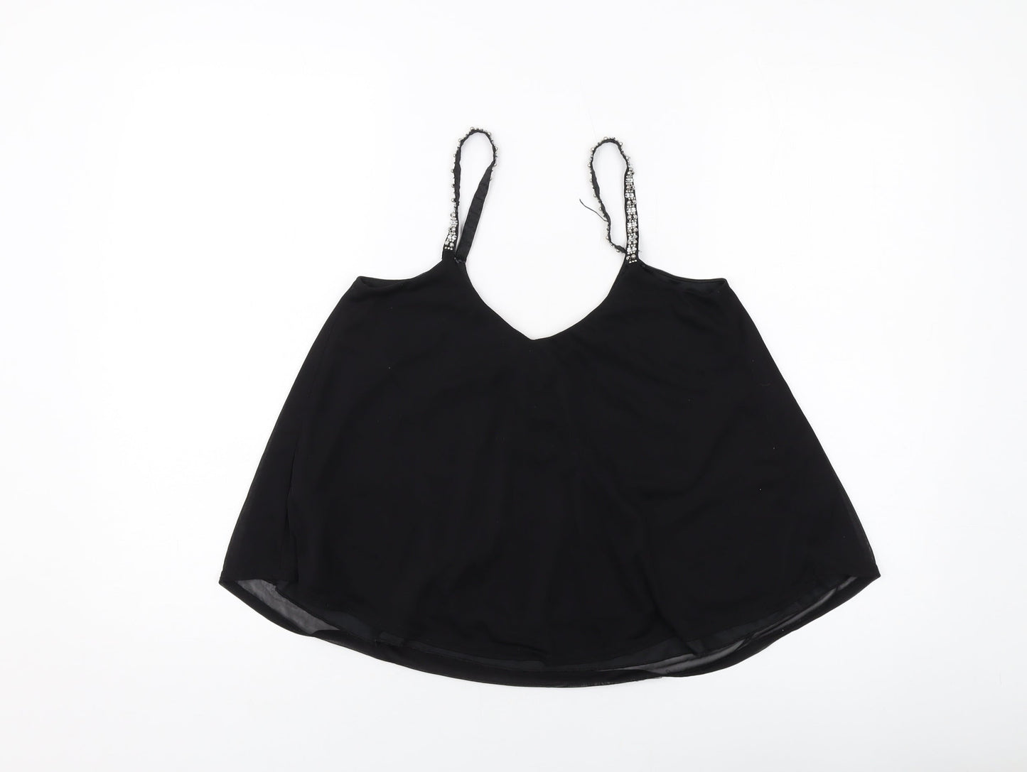 New Look Womens Black Polyester Basic Tank Size 10 V-Neck
