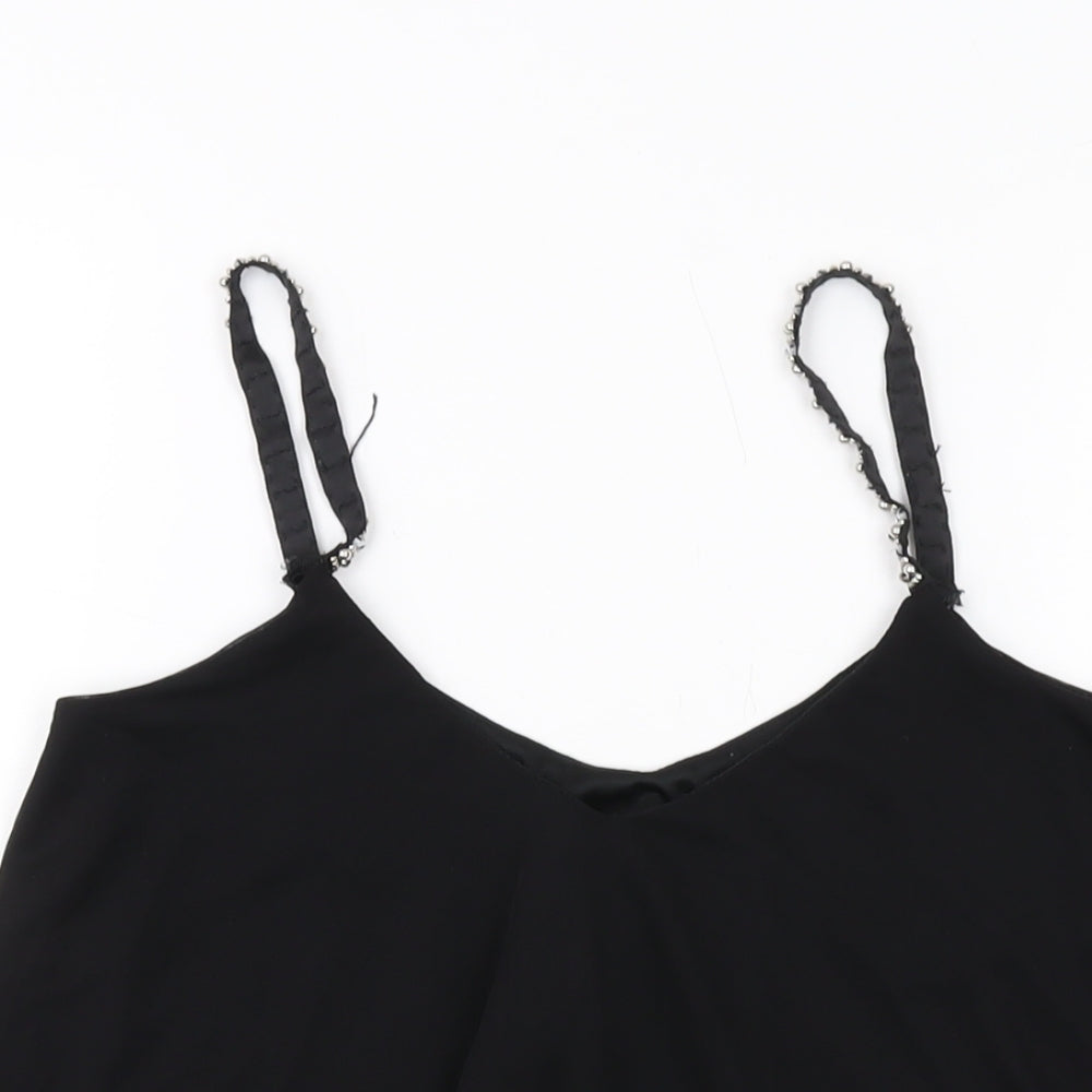New Look Womens Black Polyester Basic Tank Size 10 V-Neck