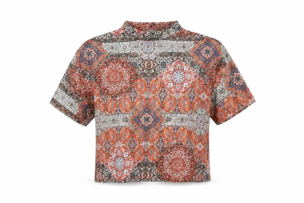 River Island Womens Multicoloured Geometric Polyester Basic T-Shirt Size 12 Mock Neck