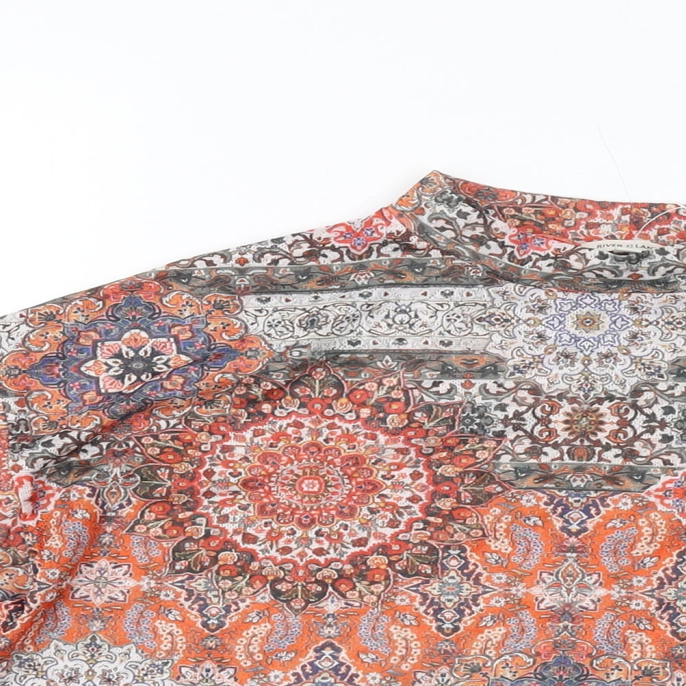 River Island Womens Multicoloured Geometric Polyester Basic T-Shirt Size 12 Mock Neck