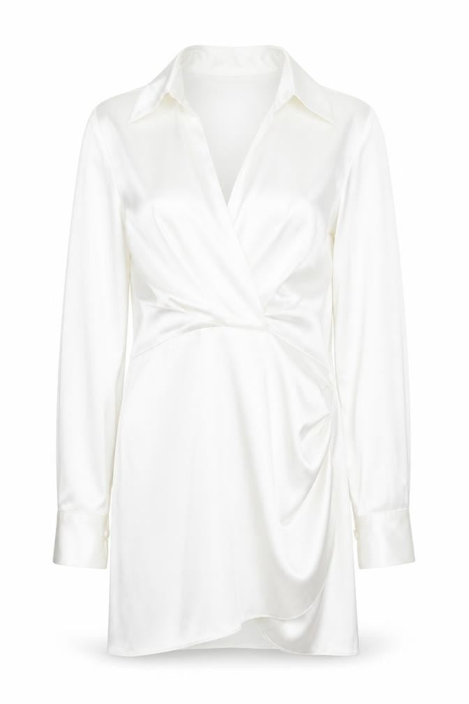 Zara Womens White Polyester Shirt Dress Size M Collared Zip