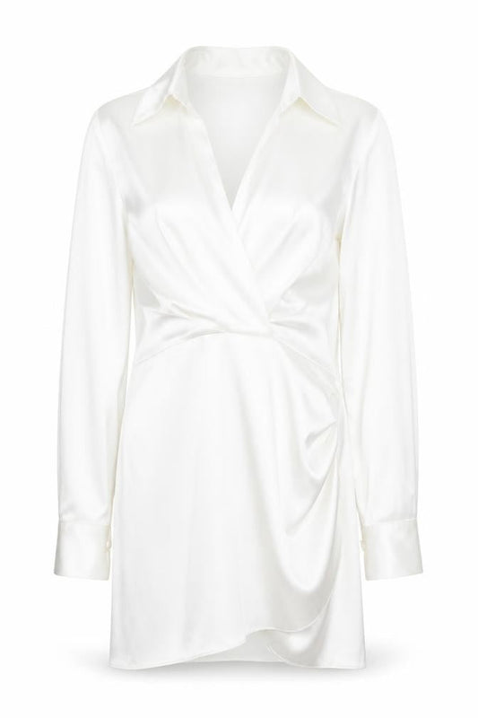 Zara Womens White Polyester Shirt Dress Size M Collared Zip