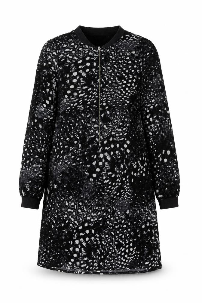 VERO MODA Womens Black Geometric Polyester A-Line Size XS Round Neck Zip