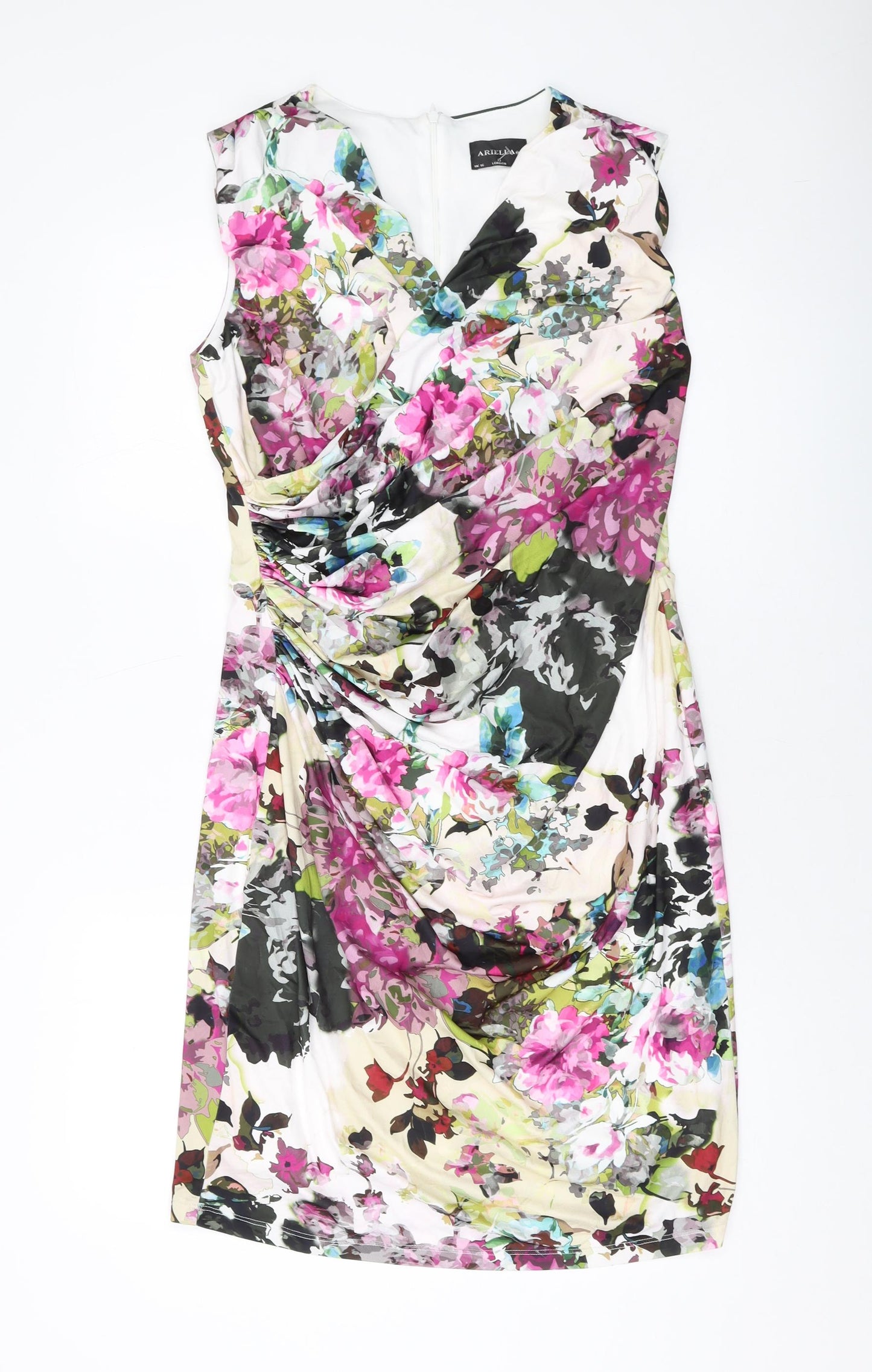 Ariella Womens Multicoloured Floral Polyester Bodycon Size 16 V-Neck Zip