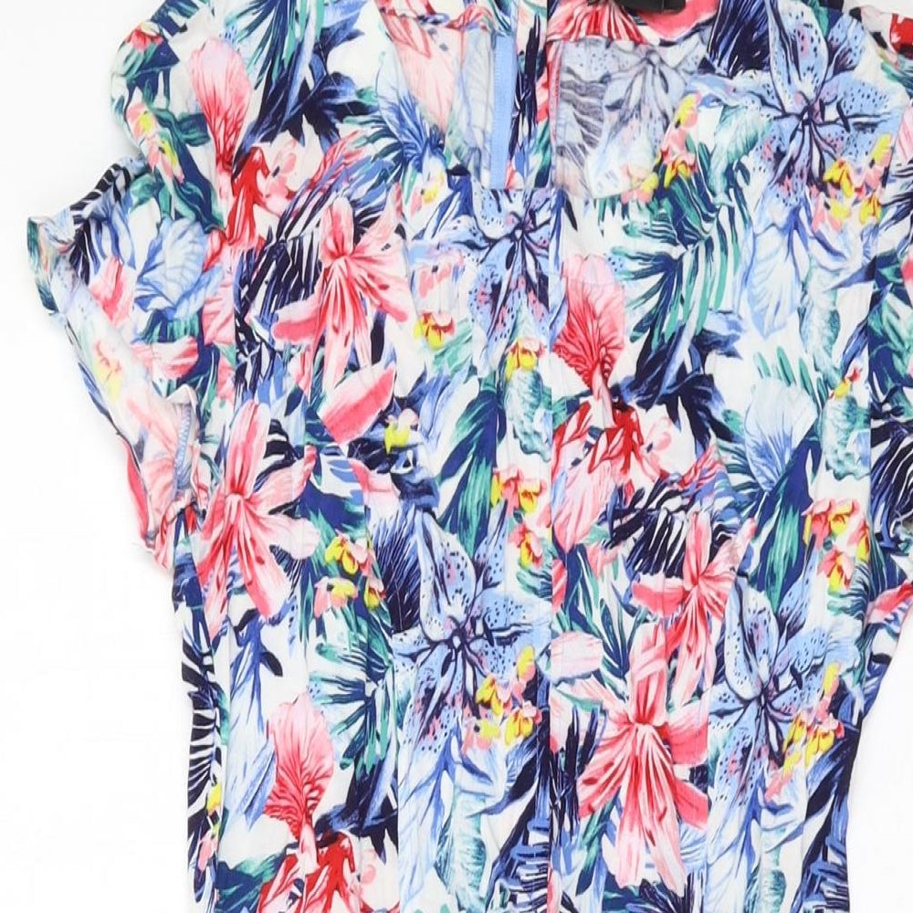 H&M Womens Multicoloured Floral Viscose A-Line Size 8 Round Neck Zip