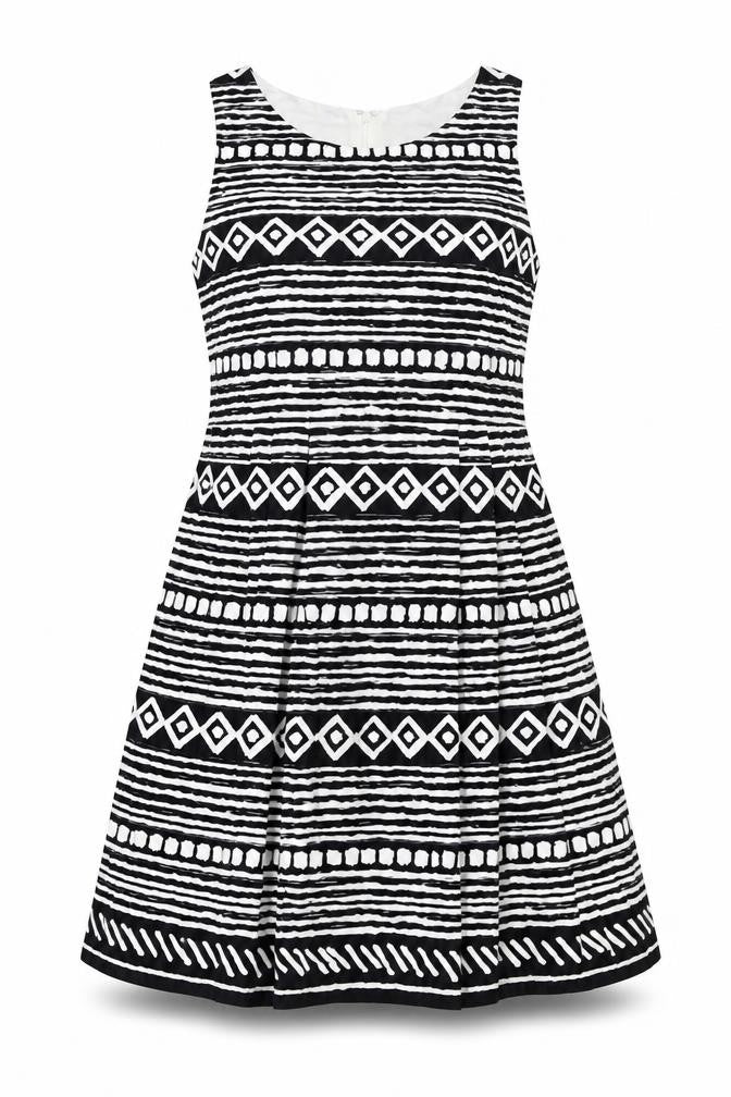 Principles Womens Beige Geometric Cotton A-Line Size 16 Round Neck Zip