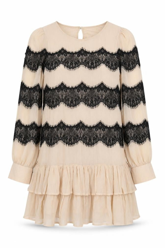 Topshop Womens Beige Polyester A-Line Size 10 Round Neck Button