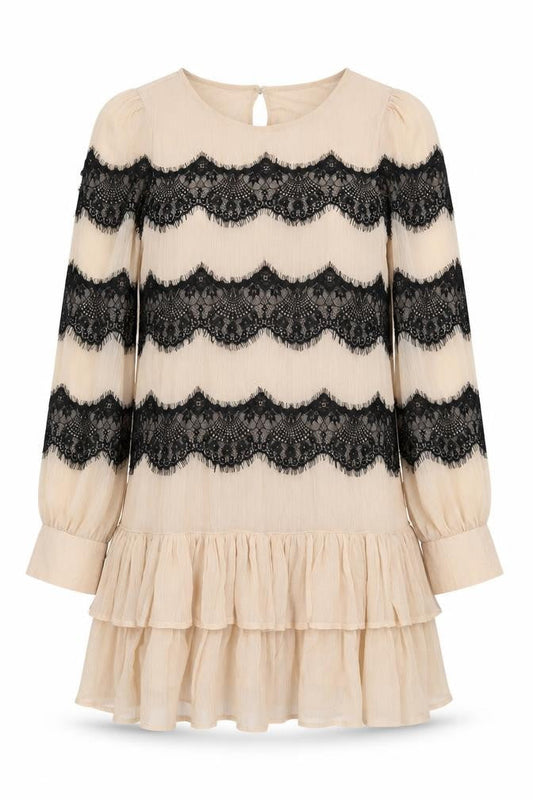 Topshop Womens Beige Polyester A-Line Size 10 Round Neck Button