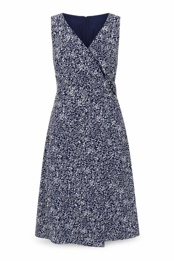 Warehouse Womens Blue Geometric Polyester A-Line Size 10 V-Neck Zip