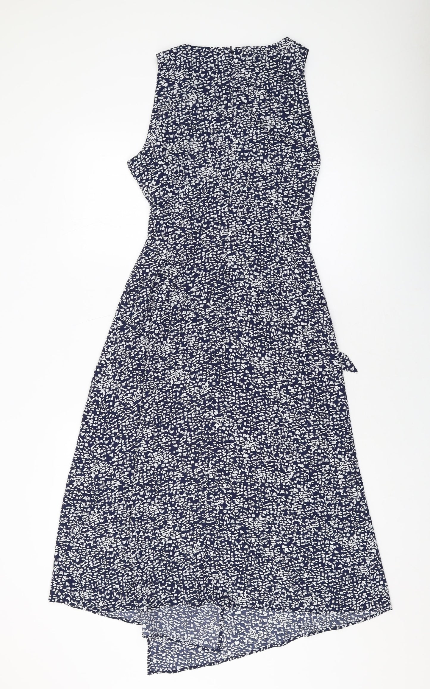 Warehouse Womens Blue Geometric Polyester A-Line Size 10 V-Neck Zip