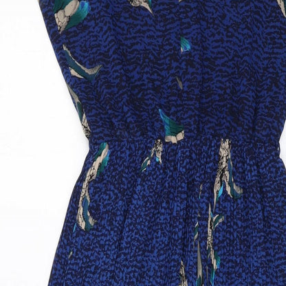 Warehouse Womens Blue Herringbone Polyester A-Line Size 8 Round Neck Pullover