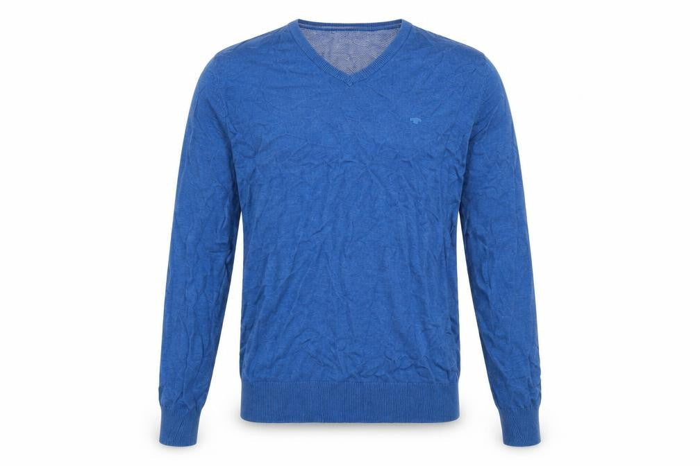 TOM TAILOR Mens Blue V-Neck Cotton Pullover Jumper Size M Long Sleeve