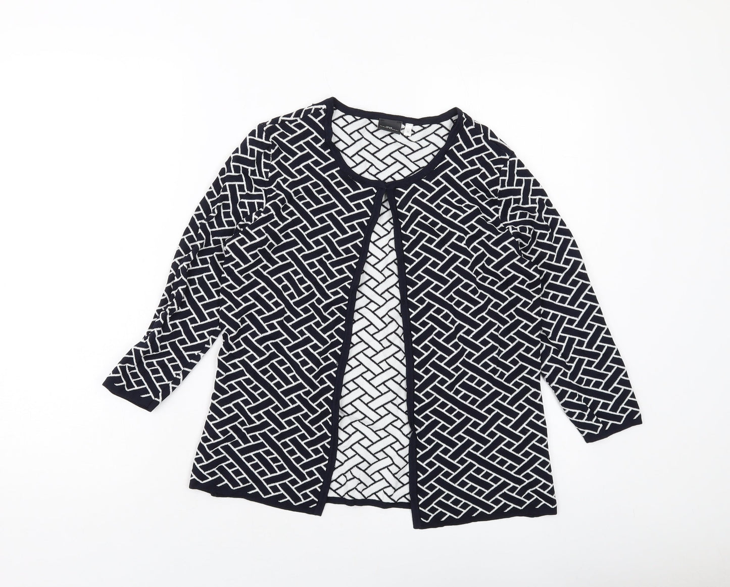 Your Sixth Sense Womens Black Round Neck Geometric Viscose Cardigan Jumper Size S