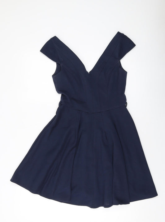 ASOS Womens Blue Polyester A-Line Size 10 V-Neck Zip