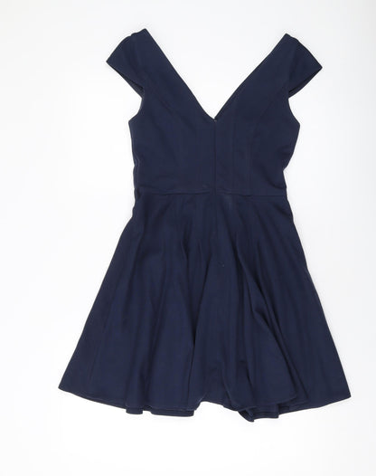 Back view of ASOS women’s blue polyester a-line, size UK 10, v-neck zip