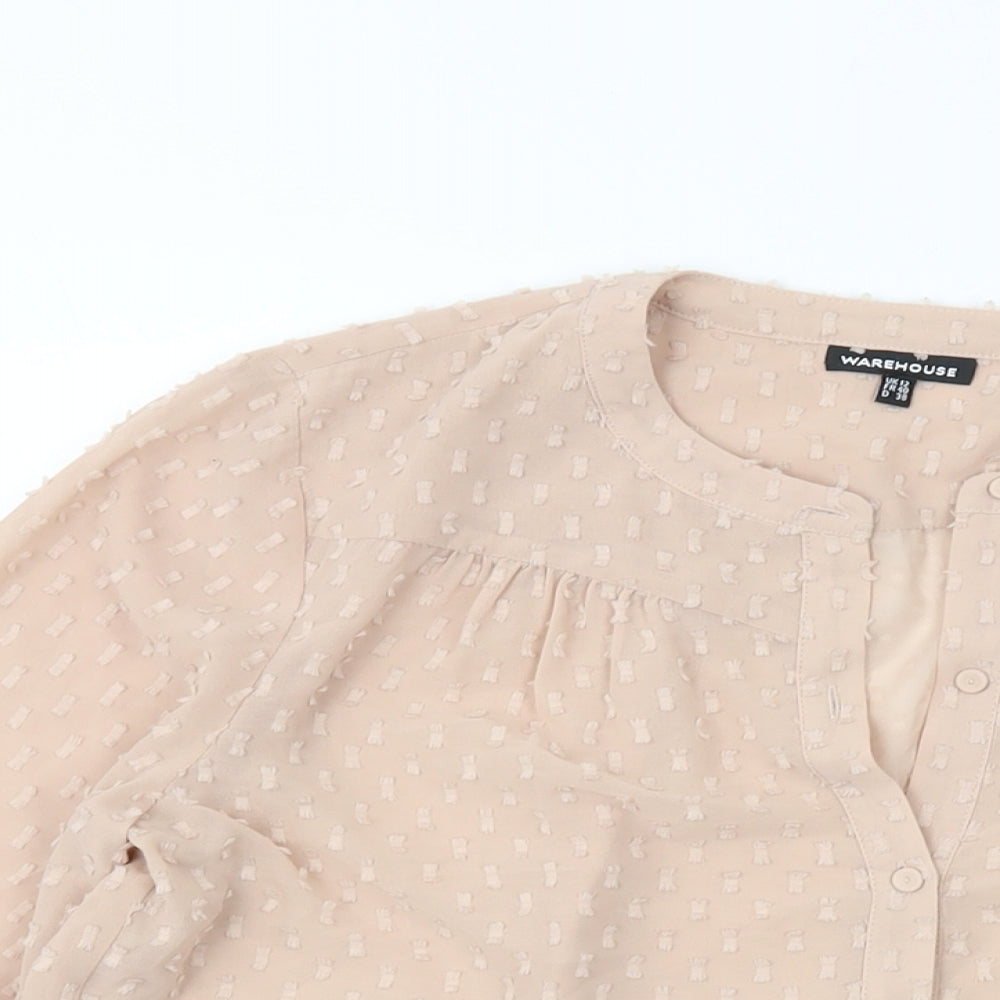 Warehouse Womens Pink Polyester Basic Blouse Size 12 V-Neck