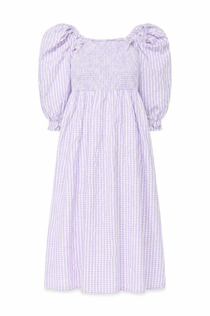 New Lookj Womens Purple Check Cotton A-Line Size 10 Square Neck Pullover