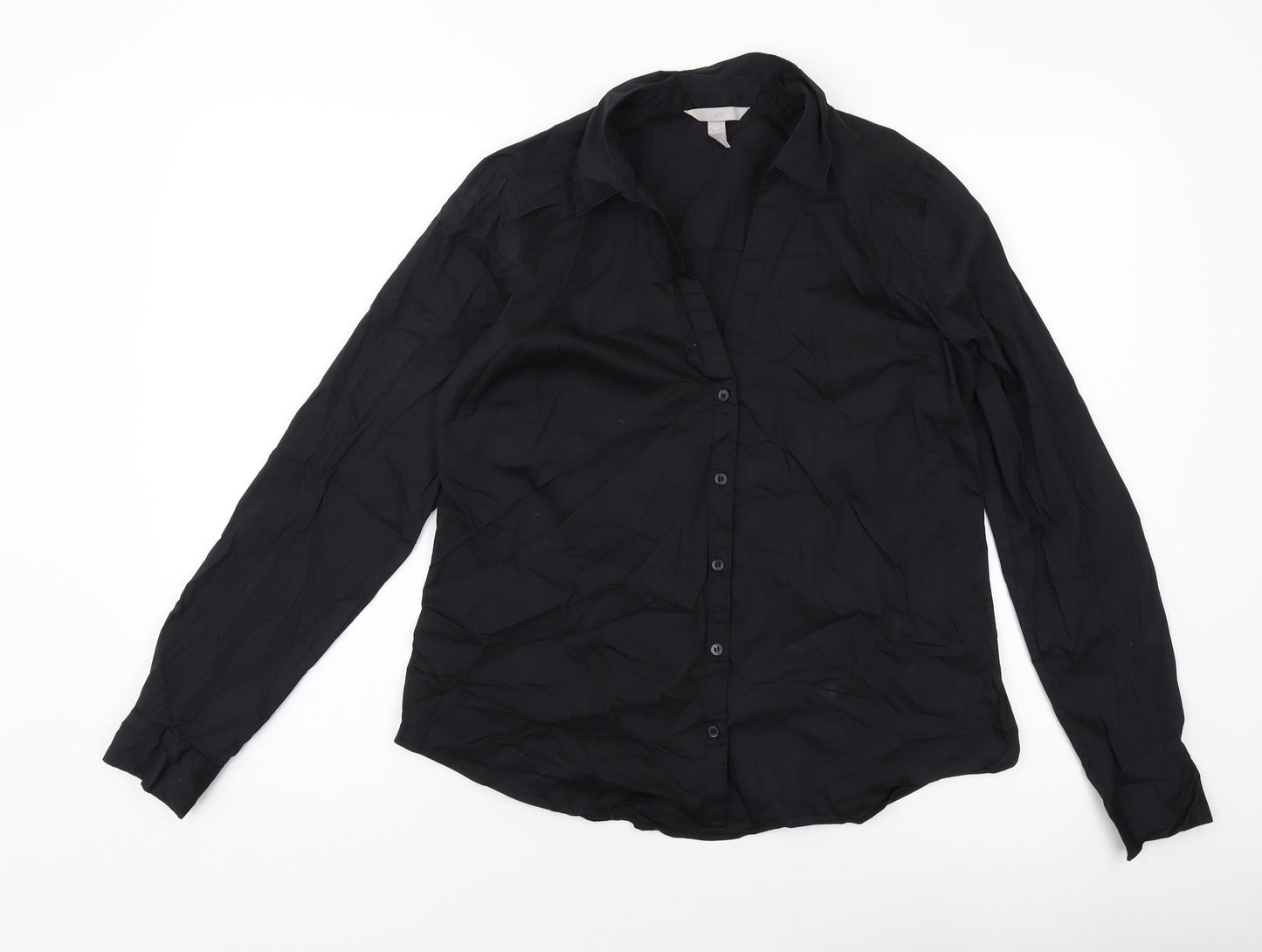 H&M Womens Black Cotton Basic Button-Up Size 14 Collared