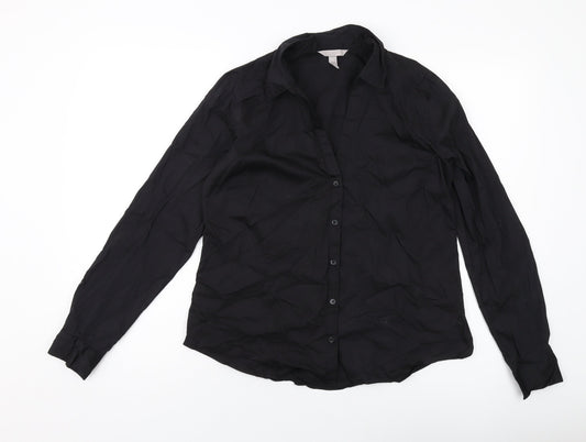 H&M Womens Black Cotton Basic Button-Up Size 14 Collared