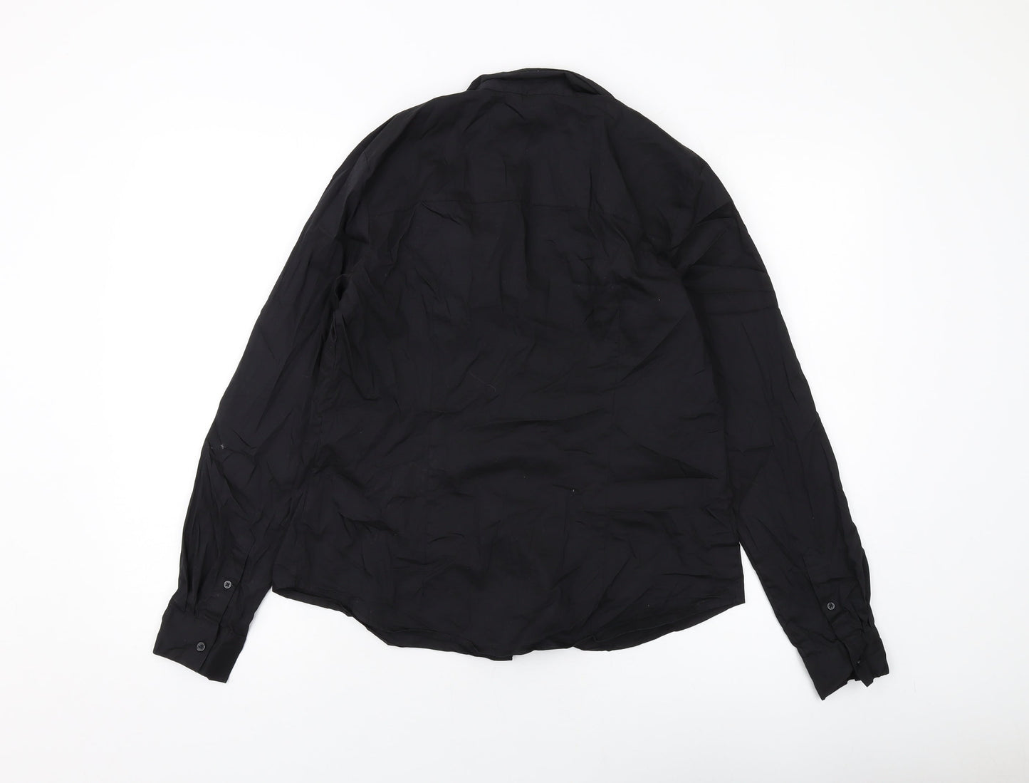 H&M Womens Black Cotton Basic Button-Up Size 14 Collared