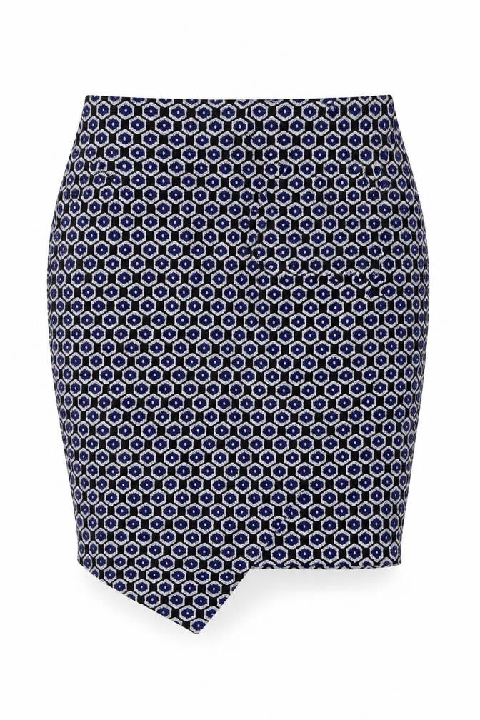 Marks & Spencer Womens Blue Geometric Polyester Straight & Pencil Skirt Size 36 in