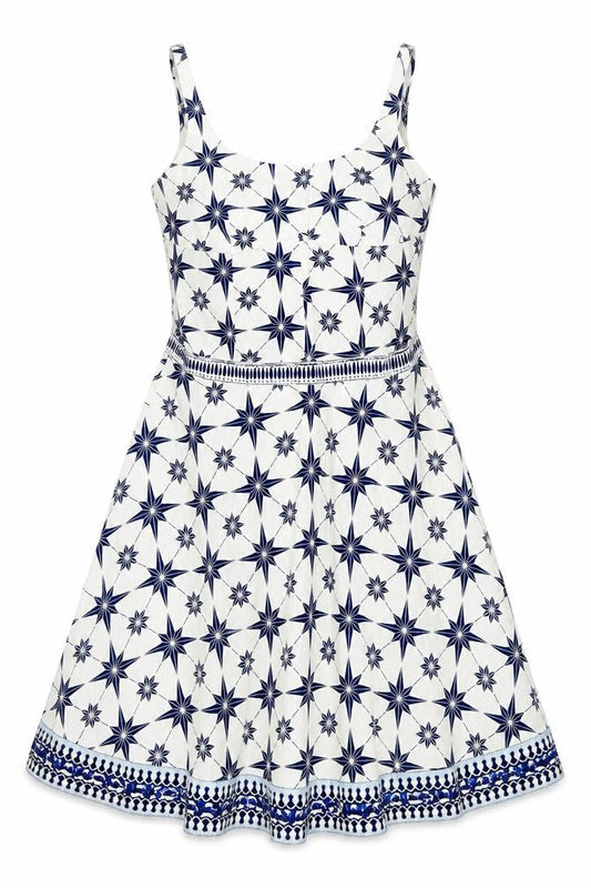 Le Sirenuse Womens Ivory Geometric Cotton A-Line Size 16 Scoop Neck Zip