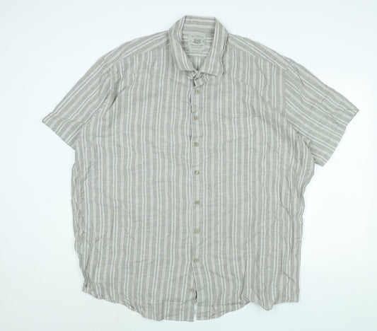 Bar Harbour Mens Grey Striped Linen Button-Up Size 2XL Collared Button