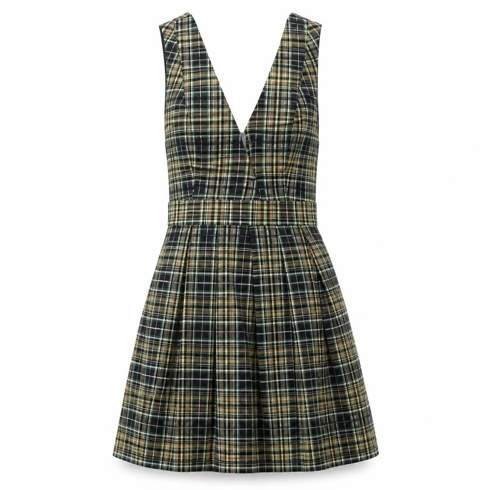ASOS Womens Multicoloured Check Viscose A-Line Size 8 V-Neck Zip
