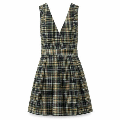 Front view of ASOS women’s multicoloured check viscose a-line, size UK 8, v-neck zip