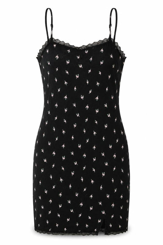 Divided by H&M Womens Black Floral Cotton Mini Size M Sweetheart Pullover - Lace Trim